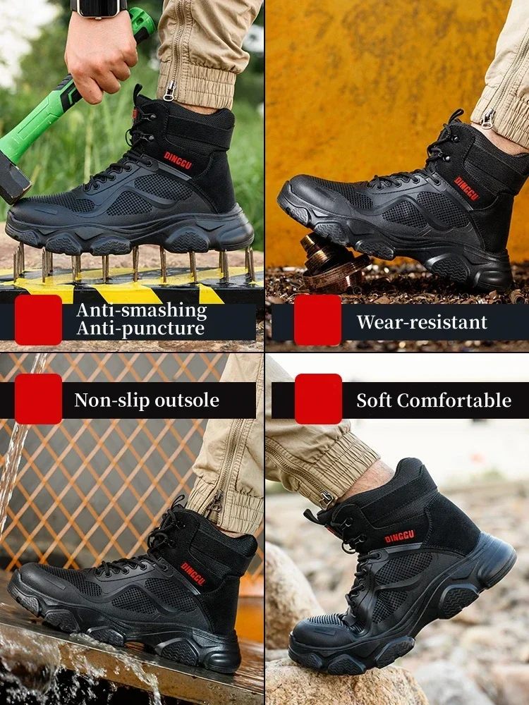 New Men Safety Boots Black Steel Toe Shoes Winter Anti Smashing Anti Puncture Protective Safety Shoes Men Sneakers Size 38-44