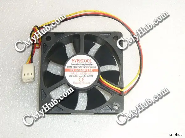 For EVERCOOL EC6020H12C DC12V 0.21A 2.52W 6020 6CM 60MM 60X60X20MM 3pin Cooling Fan EC6020H12C