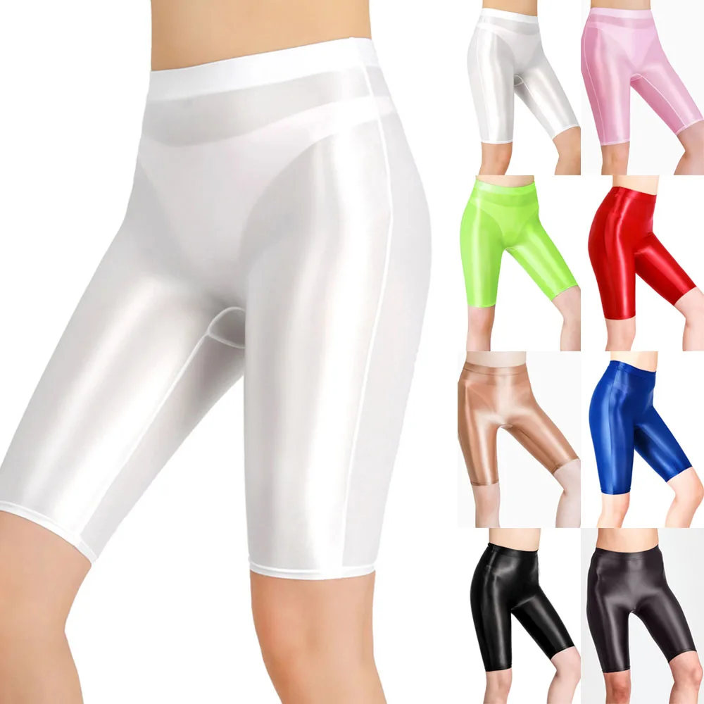 

Women Sexy Jeggings Shorts Sheer Shiny Glossy Wet See-Through Soft Stretchy Underwear Oil Shiny Glossy Leggings Yoga Gym Pants