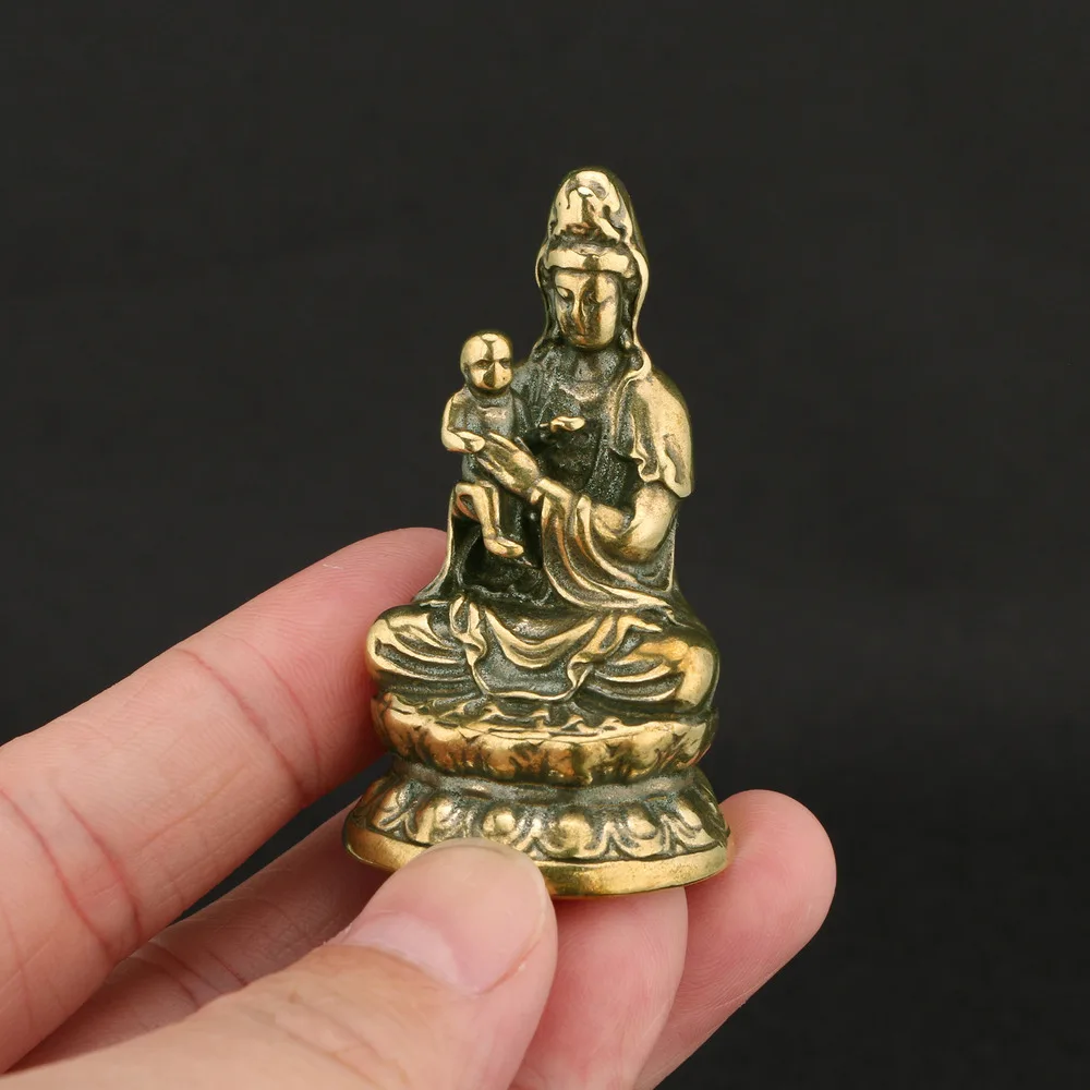 Antique Do Old Send Child Guanyin Brass Ornaments Living Room Bedroom Decoration Ancient Bronze Handicraft Collection