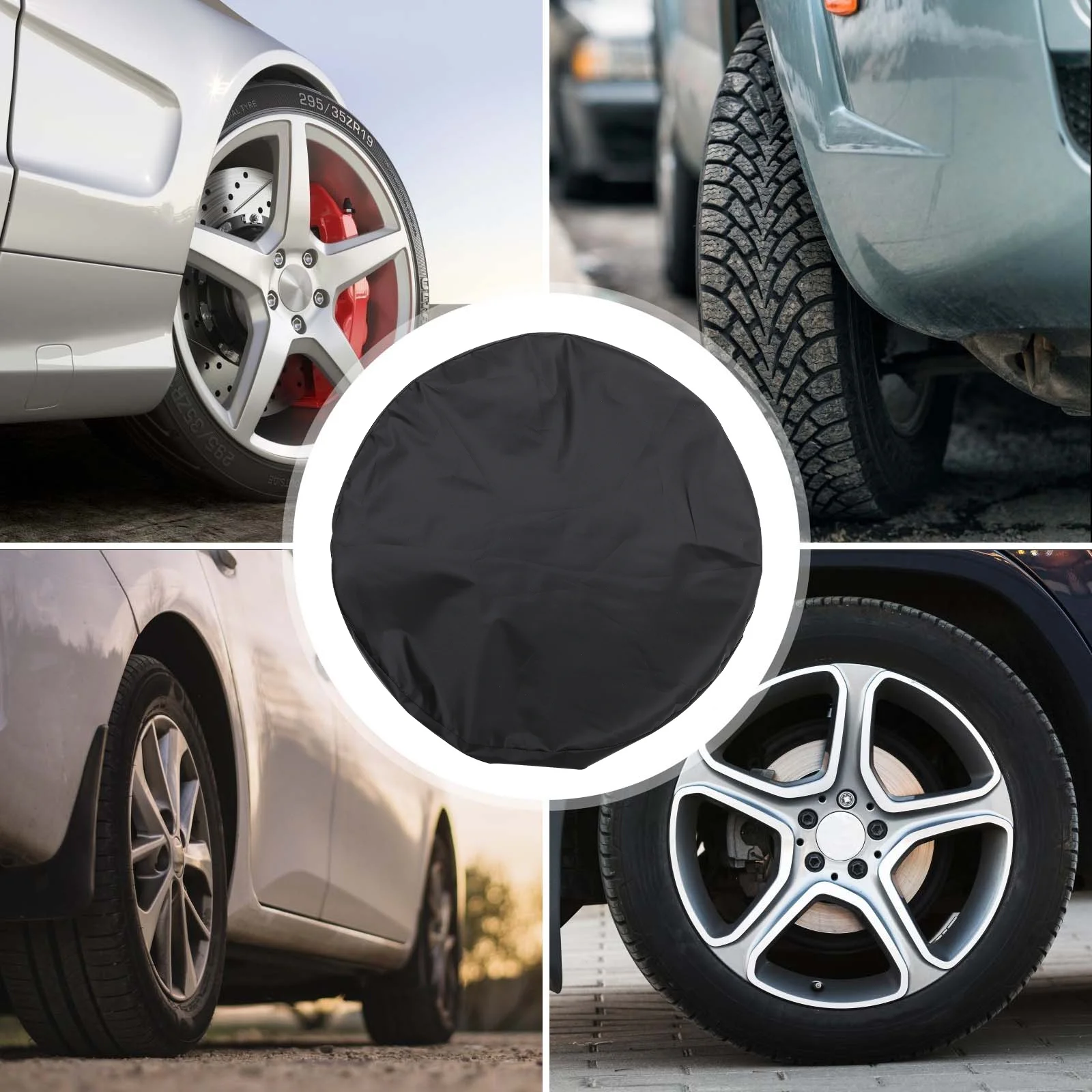 

4Pcs Oxford Cloth Tire Cover Lightweight Waterproof Sun Protection for Outdoor Car Spare Tires Easy Carry Storage Lanyard