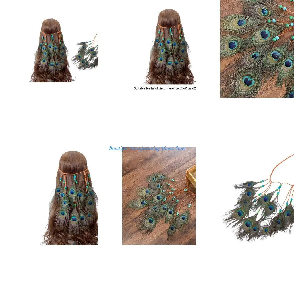 

E56A Ethnic Headband with Beads Decors Unique Hair Hoop Women Bride Taking Photo Dreamcatchers Netting Headband