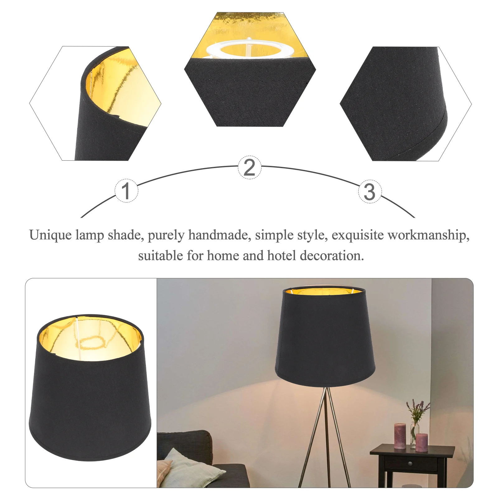 Conical Shade Lamp Clip Fabric Lampshade Shades for Floor Drum Light Little Black