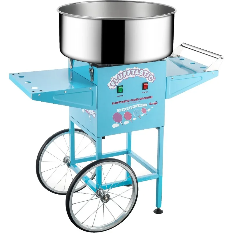 Candy Machine With Cart – 1000W Flufftastic Floss Maker With Stainless-Steel Pan, Side Trays, And 13in Wheels By Great No