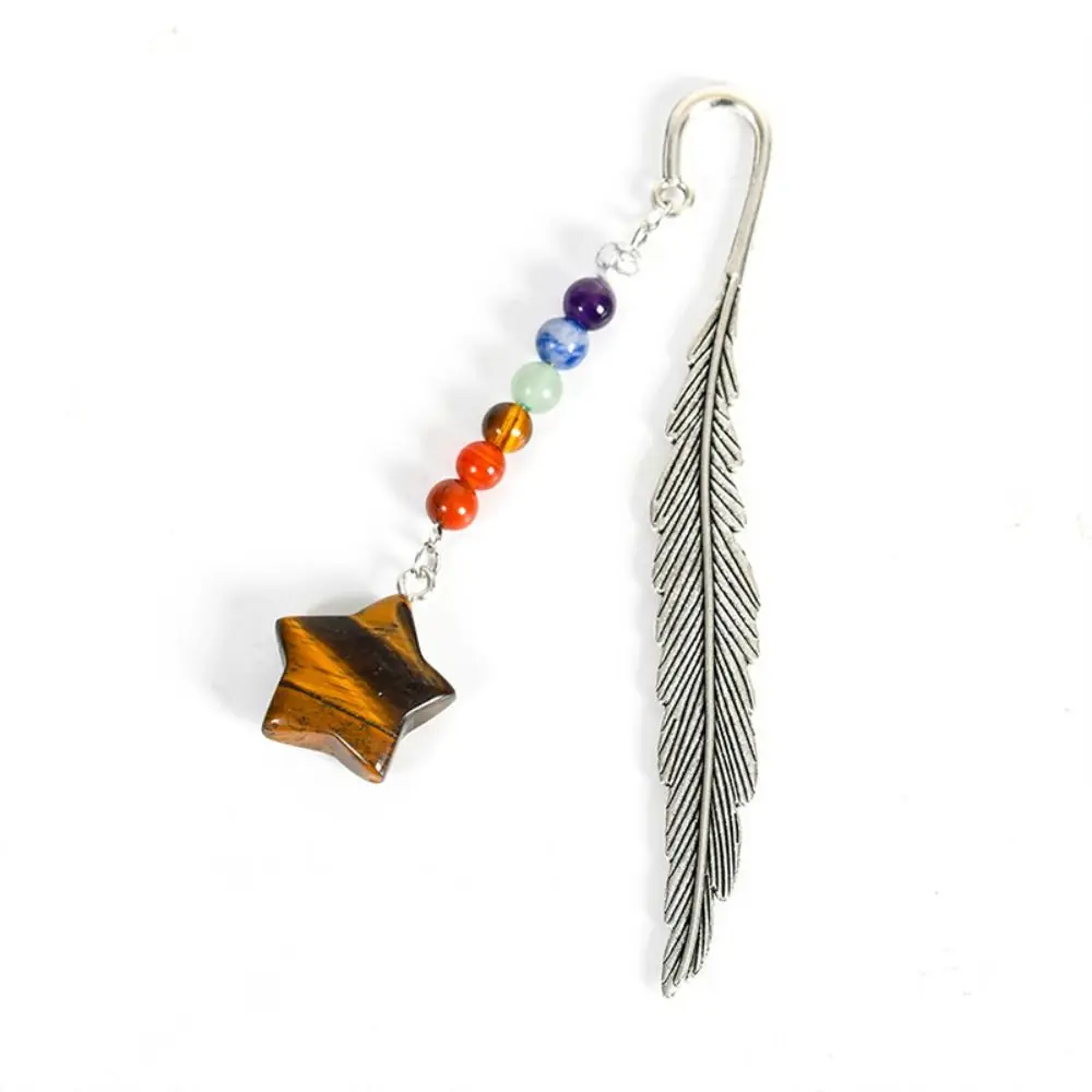 Reading Bookmark Healing Stone Bookmark Pagination Mark Good Luck Crystal Beads Bookmark Feather Book Paginator