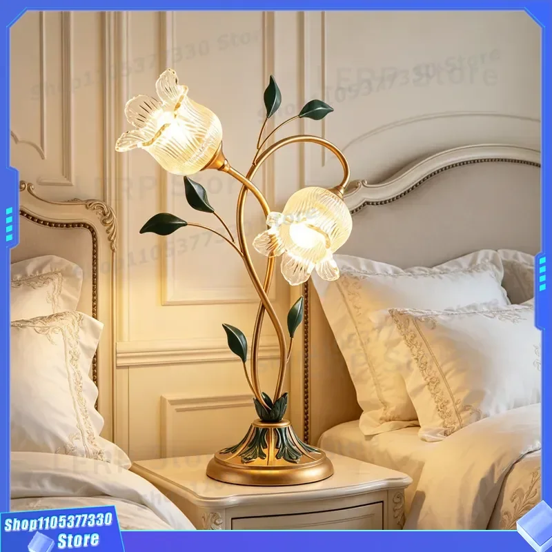 Modern Minimalist Art Table Lamp American Pastoral Creative Flower Decorative Light for Bedroom Children Room Bedside