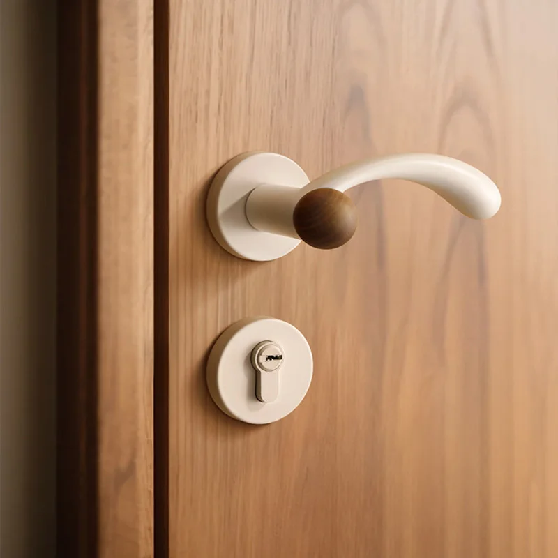 

(1 Set) Cream Style Antique Bedroom Door Lock Indoor Wooden Door Split Lock Magnetic Suction Silent Beige Room Door Handle