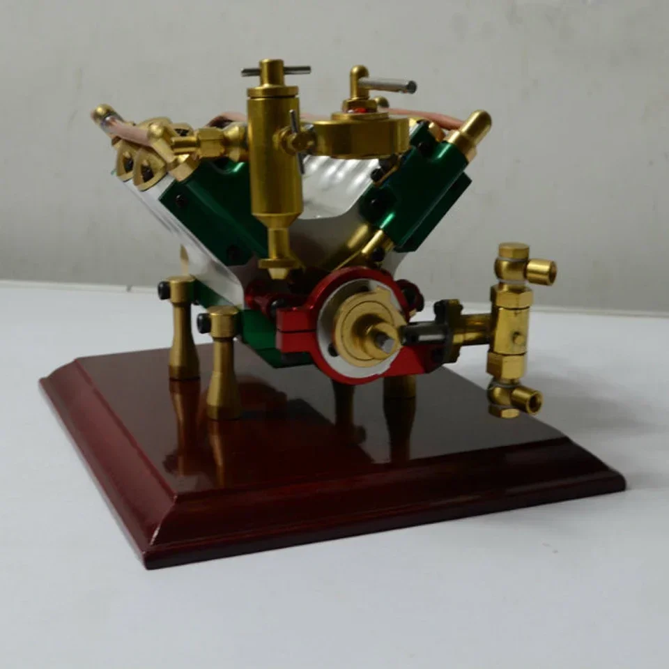 Live Steam Engine V-type Four Cylinder Steam Engine with Boiler Experimental Toy