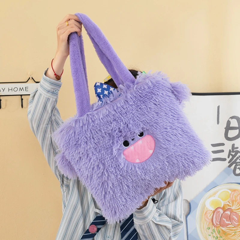 Cute Monster Cartoon Plush Shoulder Bag for Students, Large Capacity Handbag for Girls, Adorable Gift