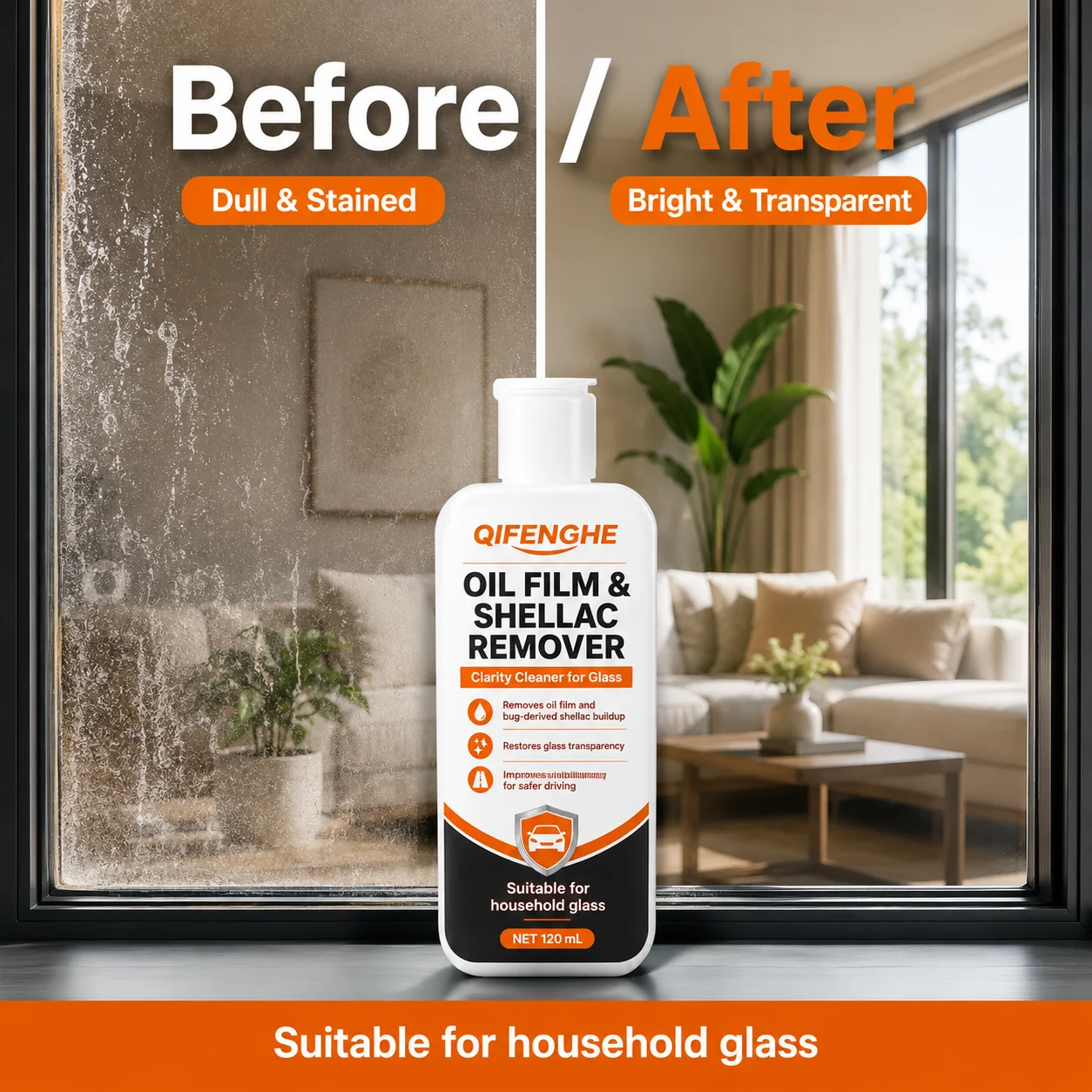 Car Glass Oil Film & Bug Residue Remover 120ml Windshield Cleaner Restores Clarity for Auto and Home Glass view 5