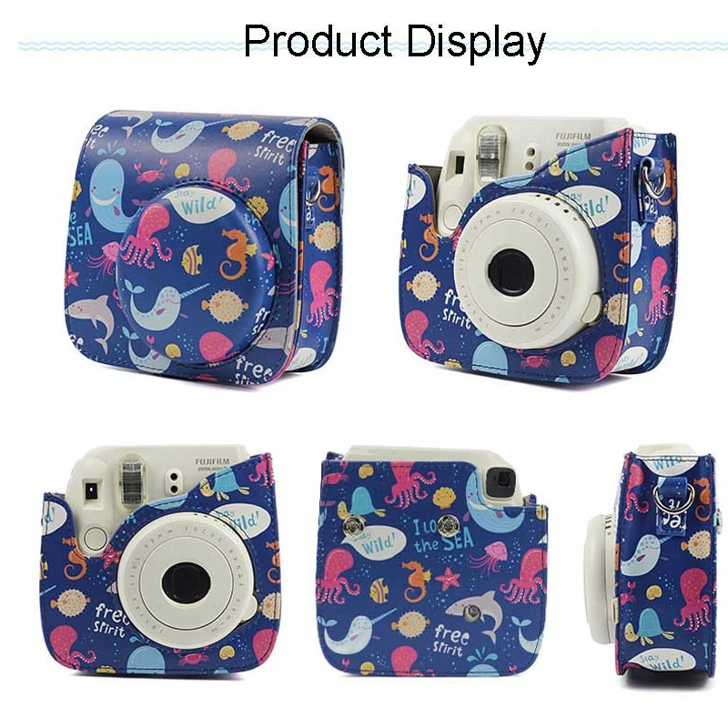 For Fujifilm Film Camera Bag for Instax Mini 9 8 8+ Camera Case PU Leather Cover Bag with Shoulder Strap