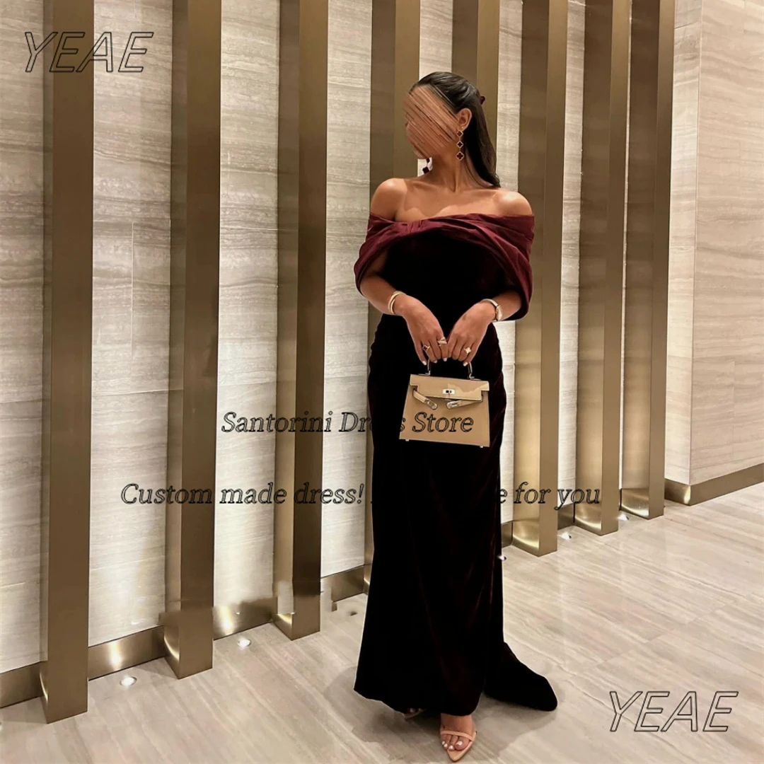 

Santorini Wedding Party Dress Boat Neck Prom Dresses Long Side Slit Burgundy Velour Evening Gowns Saudi Arabia Women Wear