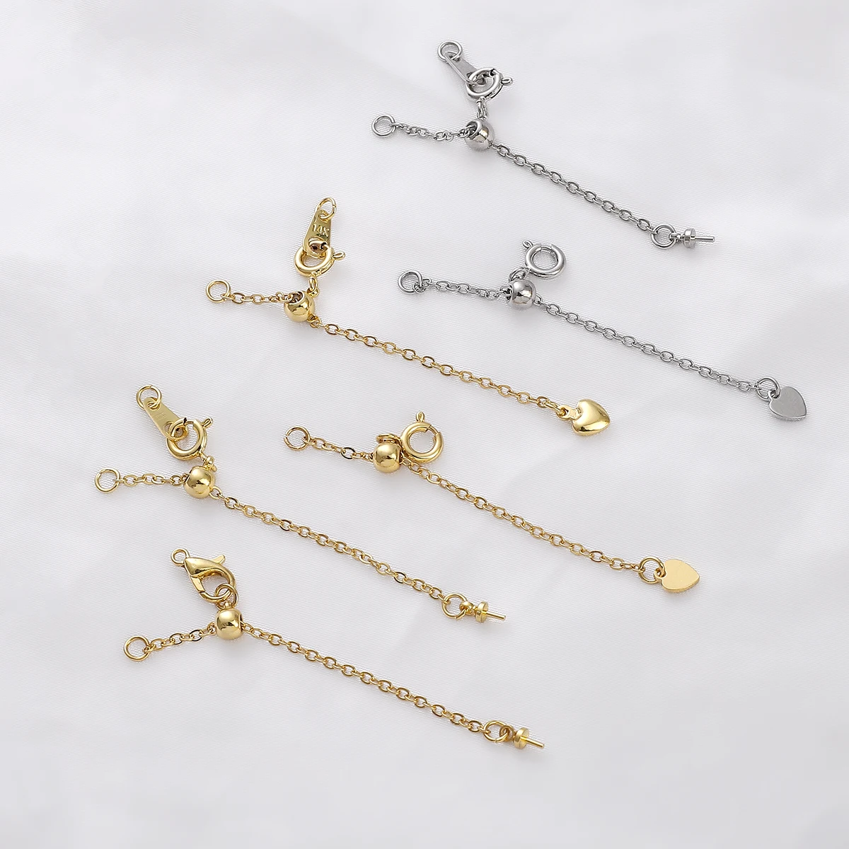 Cadenas chapadas en oro de 14 quilates, cadena extensora de pulsera de latón con colgantes y conectores para fabricación de joyas DIY