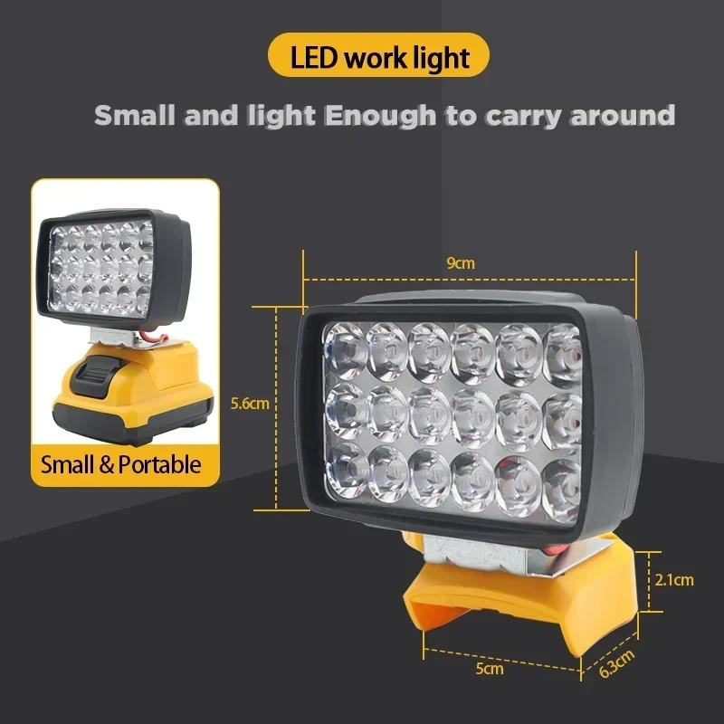 Luce da lavoro a LED per auto illuminazione di emergenza torcia elettrica faretto per torcia elettrica per batteria agli ioni di litio DeWalt 12V DCB120 DCB121 DCB213