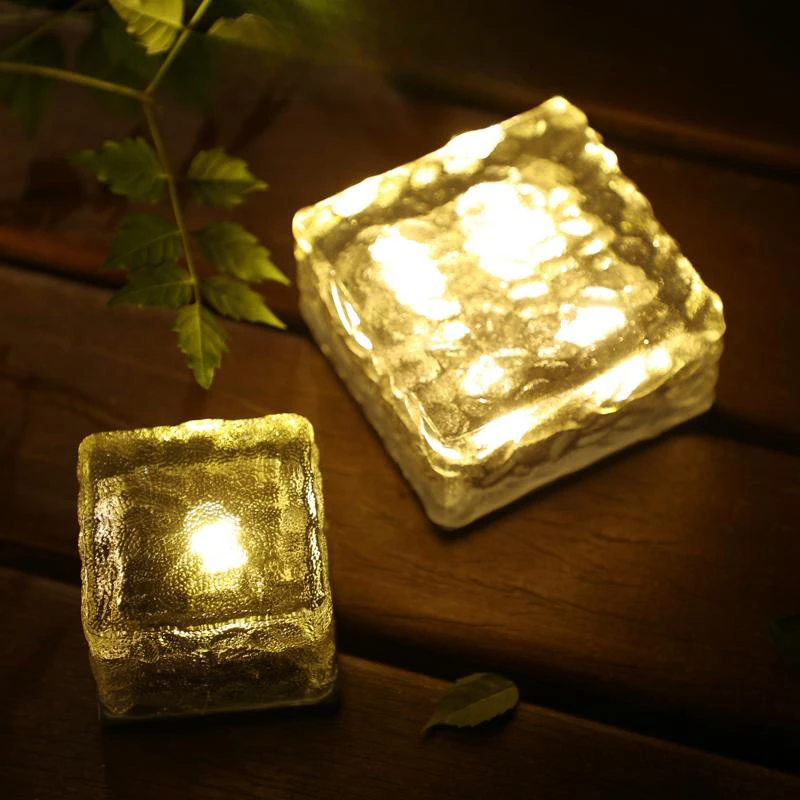 

New Solar Powered Floor Tiles Glass Ice Brick Lights Outdoor Courtyard Garden Lawn Decoration Ice Cube Square Buried Lights