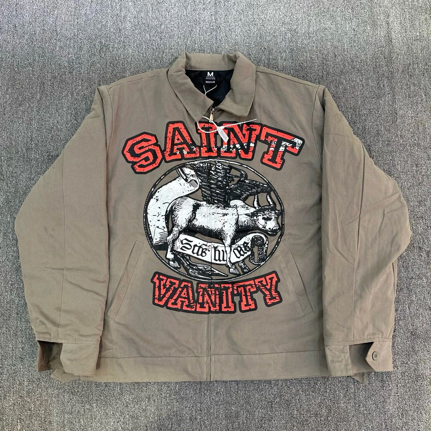 

SAINT VANI Retro Waed American Print Collared Jaet Men's Workwear Thi Long Sve Loose Fit Spring Autumn Outerwear