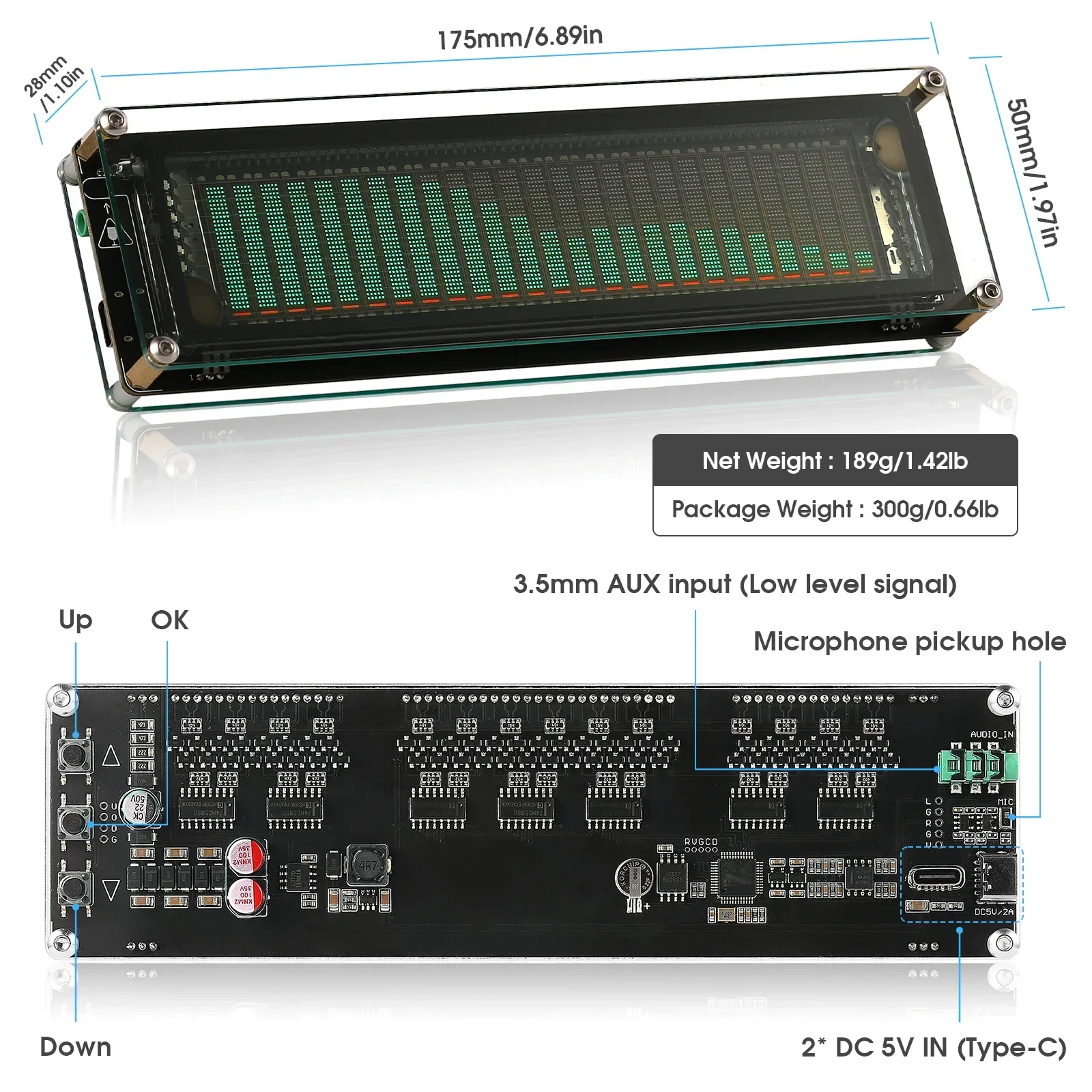 Nobsound AK2515 MIC analizzatore di spettro Audio VFD misuratore di livello sonoro VU Meter Display dello schermo indicatore di visualizzazione