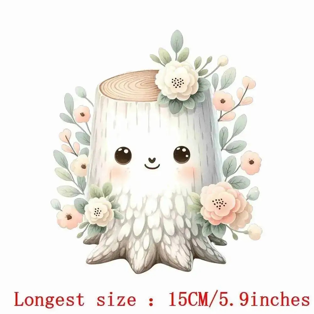 15cm Cute Flower Animal Raccoon Fox Tree Iron On Heat Transfer Sticker For Clothes Pinted Vinyl Thermal Washable T-Shirt Decal