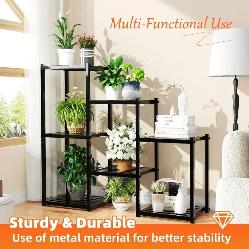 Plant Stand Indoor Outdoor, Heavy Duty Metal Waterproof 7 Tiered Plant Shelf for Multiple Flower Planter Holder