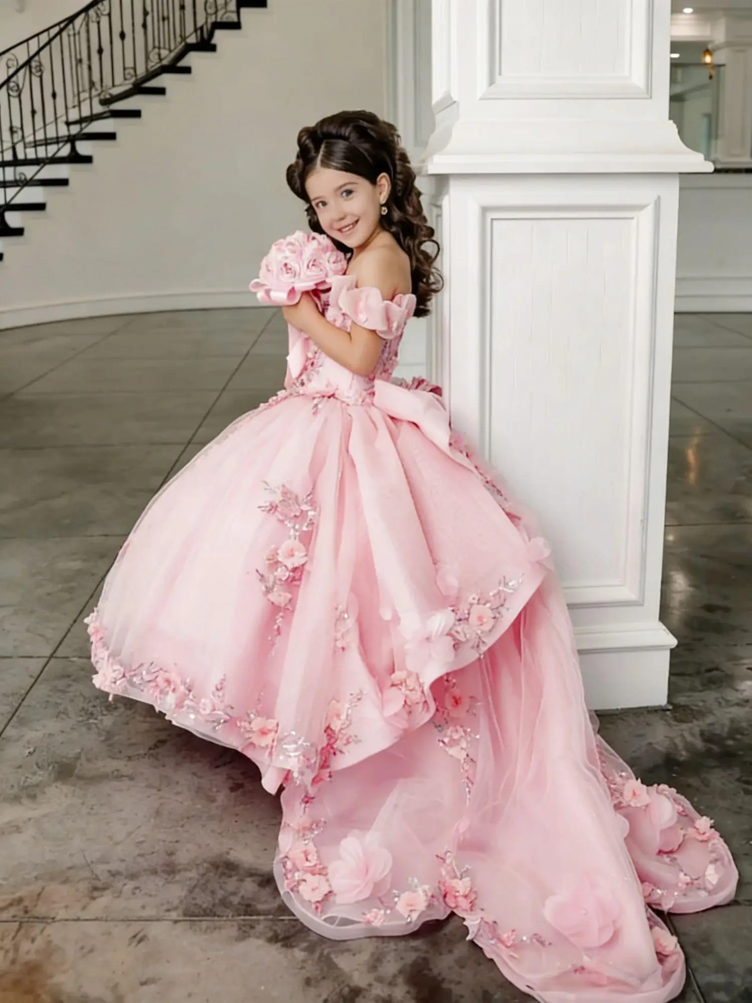 Girl Gown Flower Girl Dress for Wedding Off The Shoulder Applique Tulle Puffy Birthday Party First Communion Gowns Customized