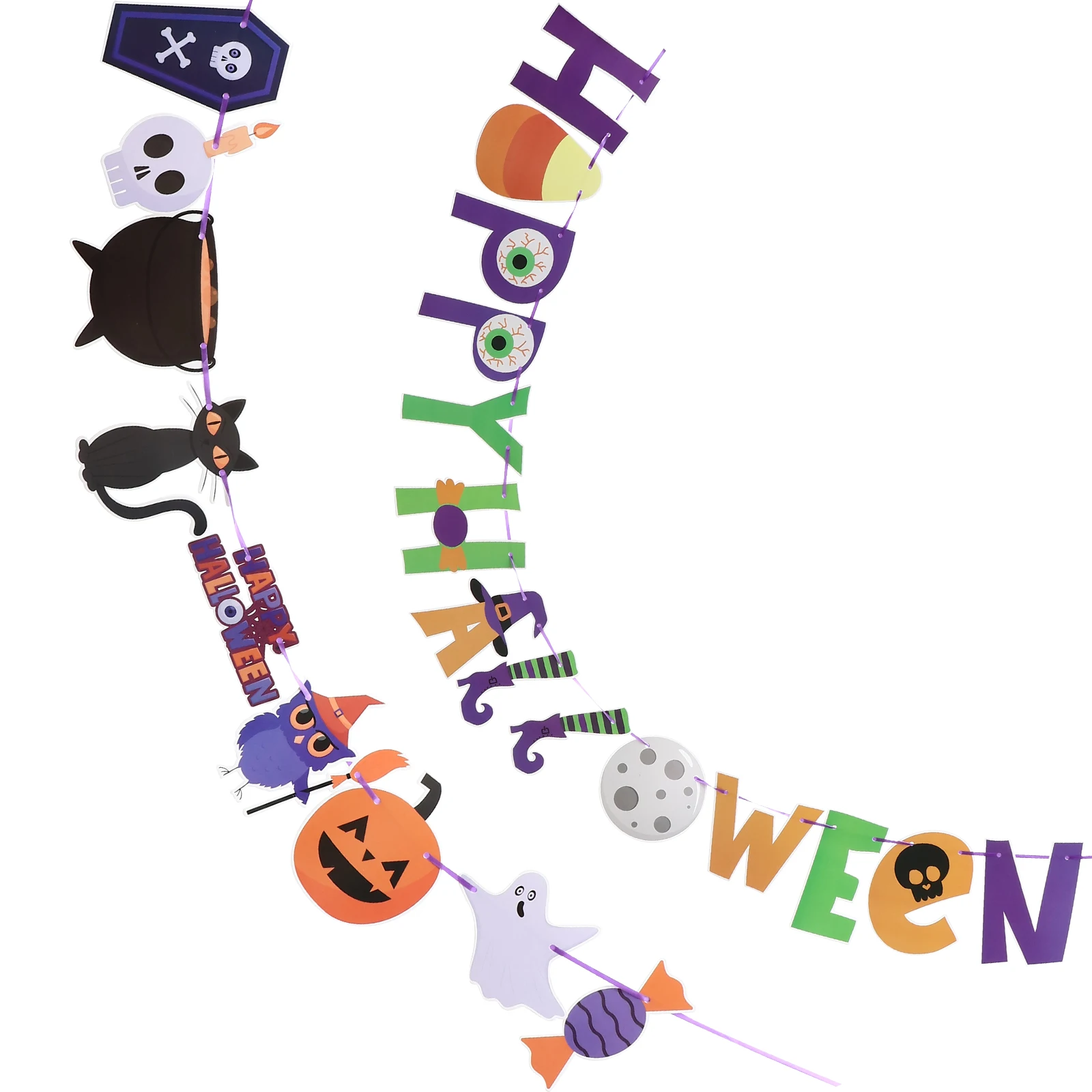 

2Pcs Halloween Hanging Banner Paper Bunting Flag Decorative for Home Party Office Hallway Halloween Event Decor