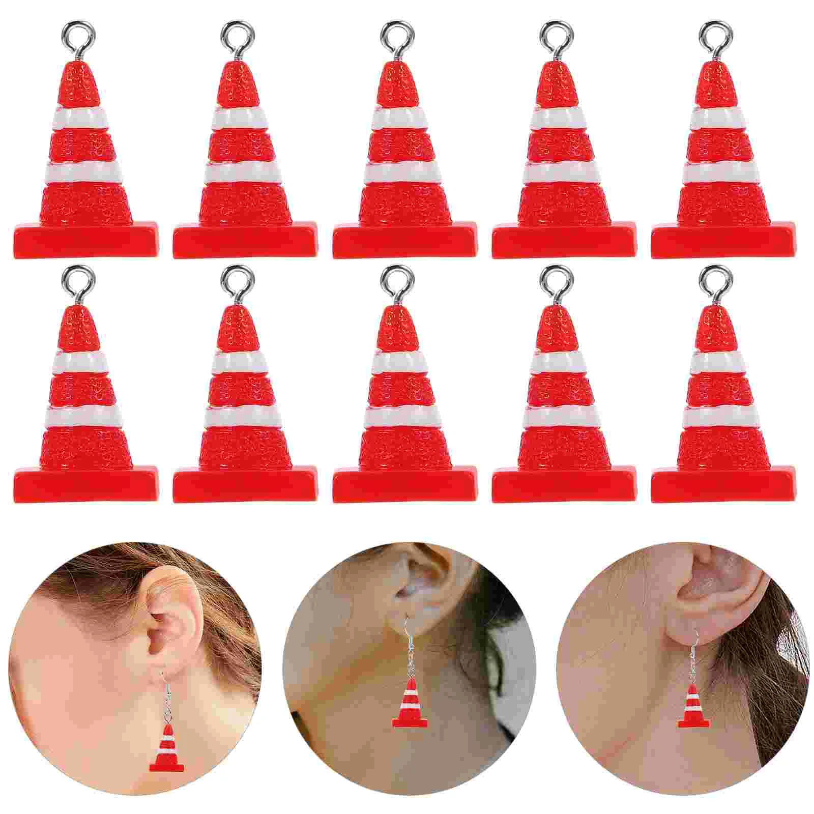 10 Pcs Barricade Pendant Mini Stop Signs Traffic Cones Construction Highway Safety Jewelry The DIY Earring Charm Party Favors