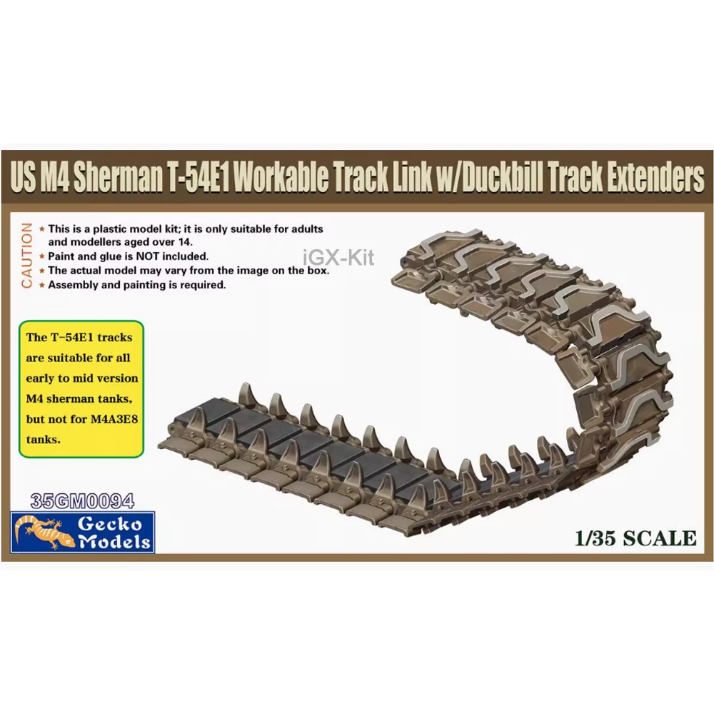 Gecko 35GM0094 1/35 Sherman T54E1 Workable Track Link with Duckbill Track Extenders Building Hobby Craft Assembly Model Kit