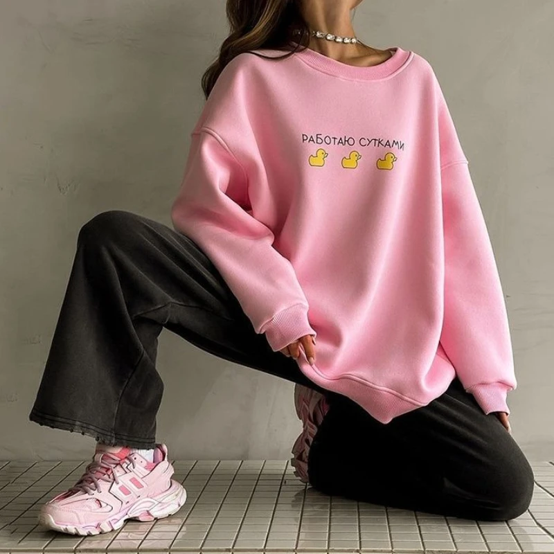 Deeptown Letter Sweatshirt Women Loose Hip Hop Graphic Hoodies Fashion Casual Oversized Autumn Winter Long Sleeve Sweatshirts