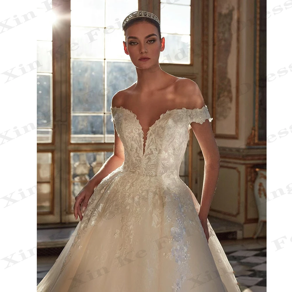 Vestidos de novia Vintage para mujer, traje de encaje fino con apliques de arena, Sexy con cuello en V y tirantes para el hombro, vestidos de novia de princesa, 2024