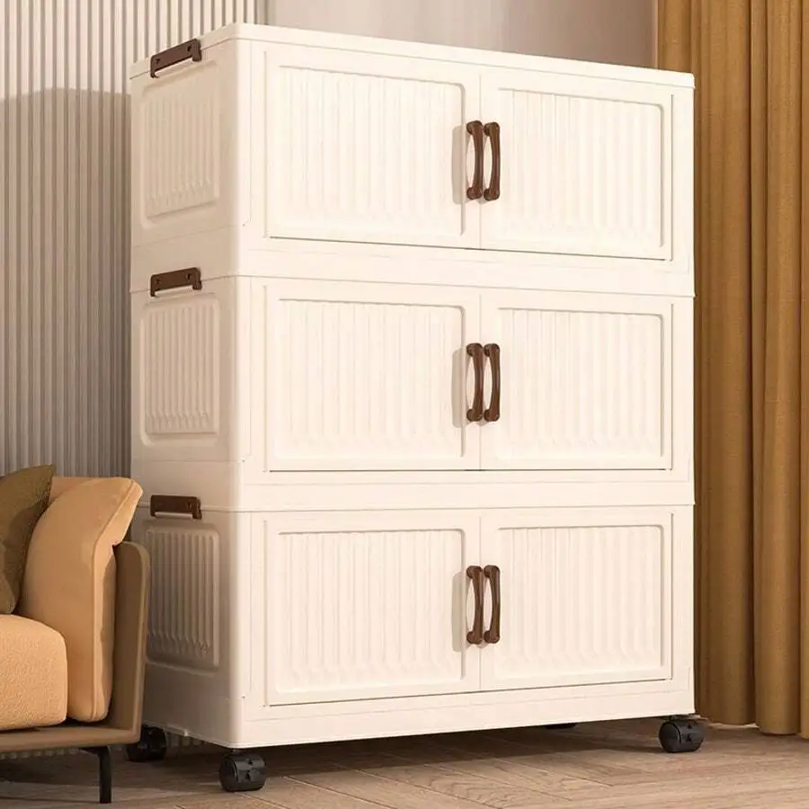 23.62-Inch Extra-Large Capacity Space-Saving Storage Cabinet, Stackable Storage Boxes, 2/4/5/6-Tier Foldable Storage Cabinets, With Wheels And Lids, Suitable For Corridors, Bedrooms, Closets, Offices, Multifunctional For Books, Clothes, Shoes