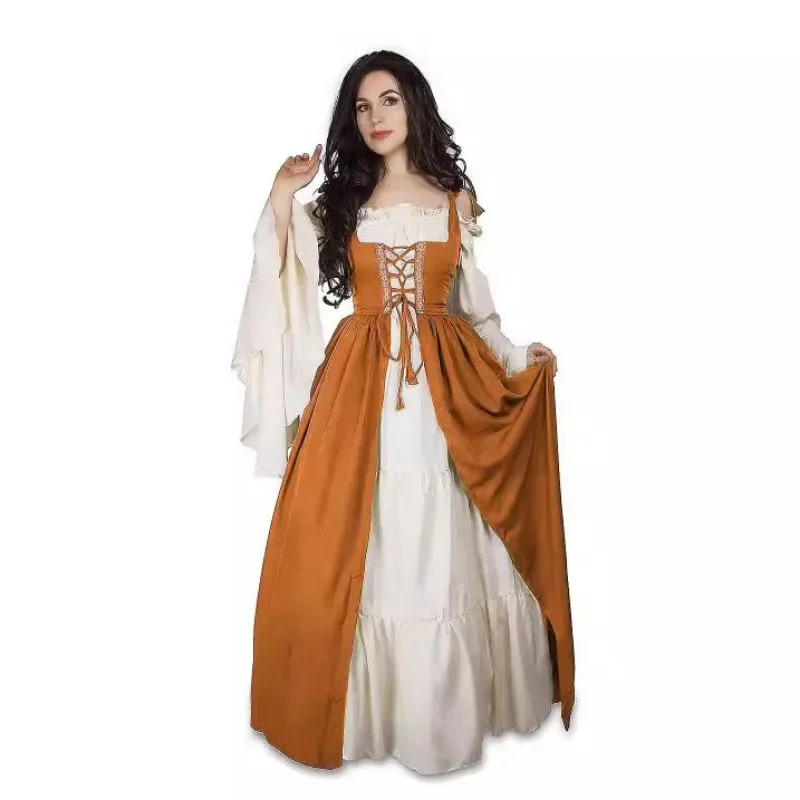 Halloween Costume Square Neck Bundle Corset Dress Medieval Renaissance Vintage Dress Play Women's Dresses