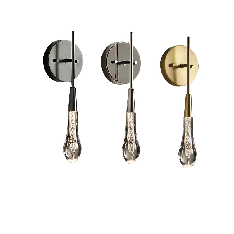 

Classic Modern Room Decoration Brass Crystal Wall Sconce Lamps Gold Black Chrome Wall Mounted Lights Luxury Bedside Hallway