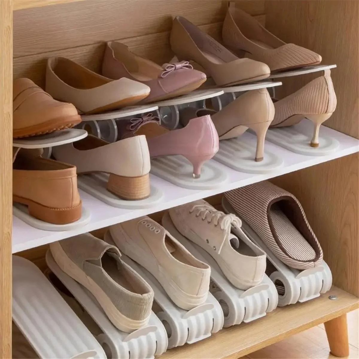 Shoe Slots Organizer 2 Levels Adjustable Space Savers 10 Shoe Holder Slim Thickened Shoe Space Saver for Most Shoes