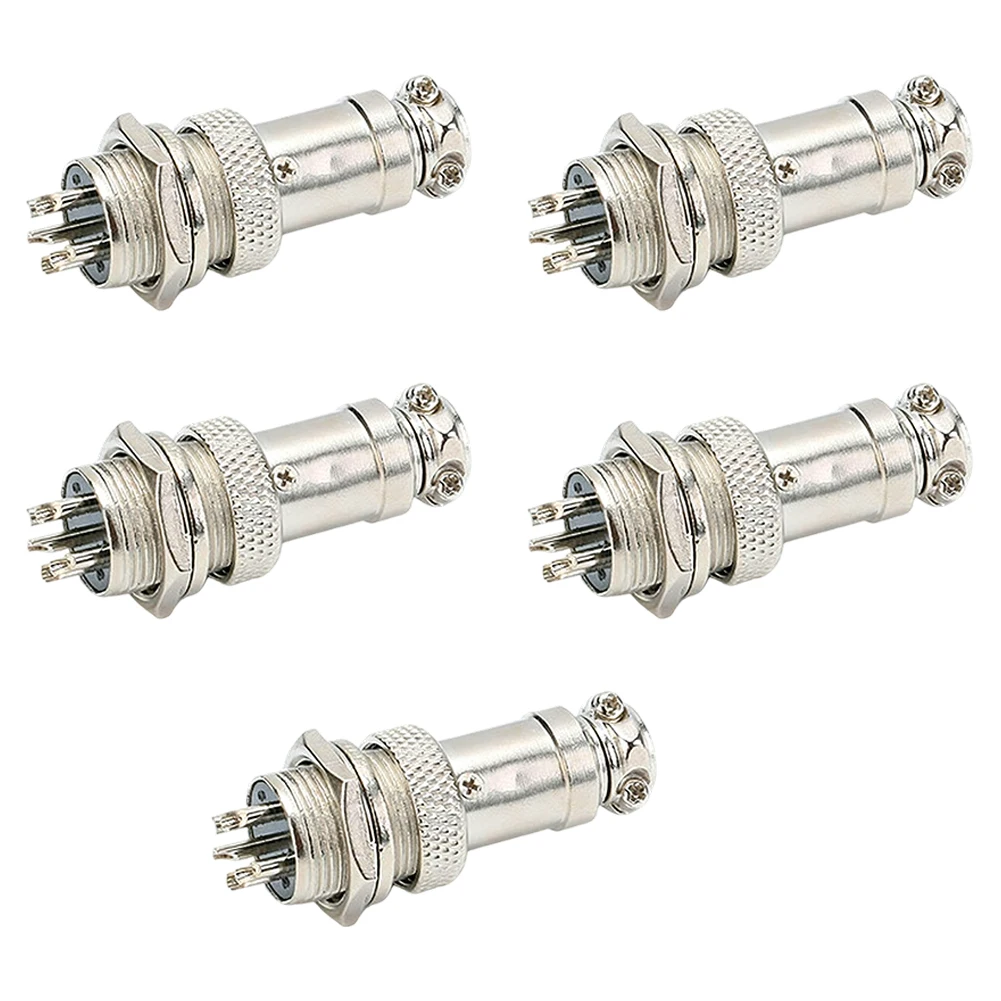 5Pcs GX16 2/3/4/5 Pin Aviation Plug- Adapter Male / Female Metal Aviation Plug- Wire Connector Kit Aviation Insert Seat Socket