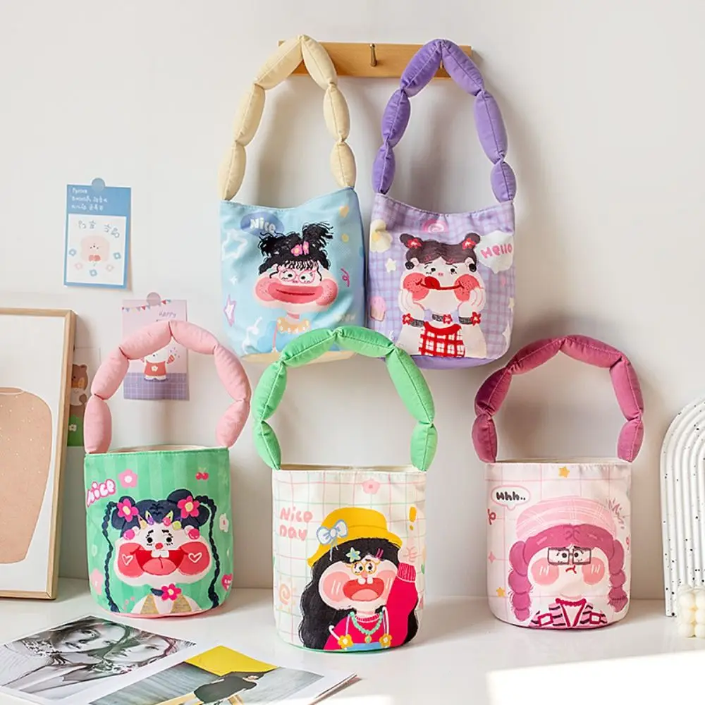 Cartoon Girl Girls Bucket Bag Fashion Original Design Polyester Flannel Shoulder Bags Floral Print Armpit Bag Daily Wear