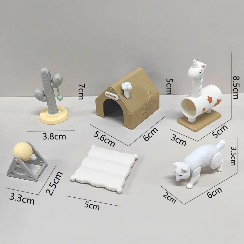 Mini Cat Pet House Dollhouse Kit, Micro Cat Tree Tunnel Toy, Realistic Cat Model DIY Scene Building Decoration Accessory