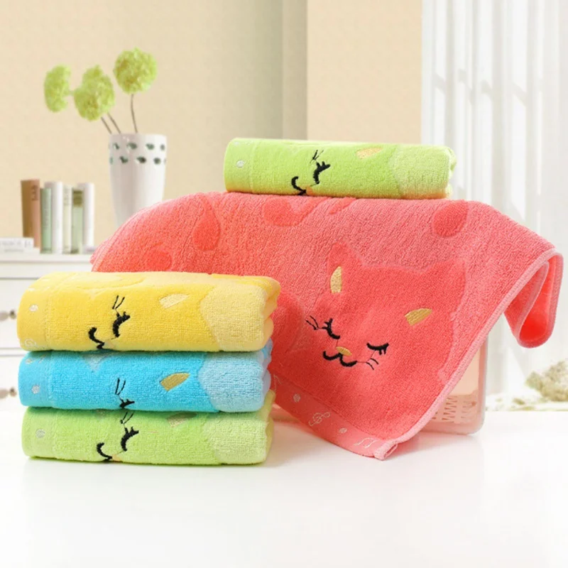 1pc Soft Children Baby Towel Washcloth Bathing Feeding Cartoon Cat Cotton Towel for Newborn Infant Handkerchief Shower Cloth