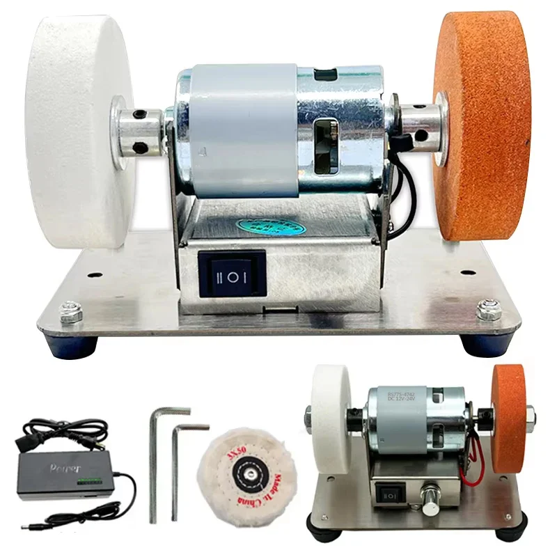 100W Double Grinder Machine - Table Grinder with Motor,Micro Coarse and Fine Polishing, Electric Grinding Wheel & Grinding Stone