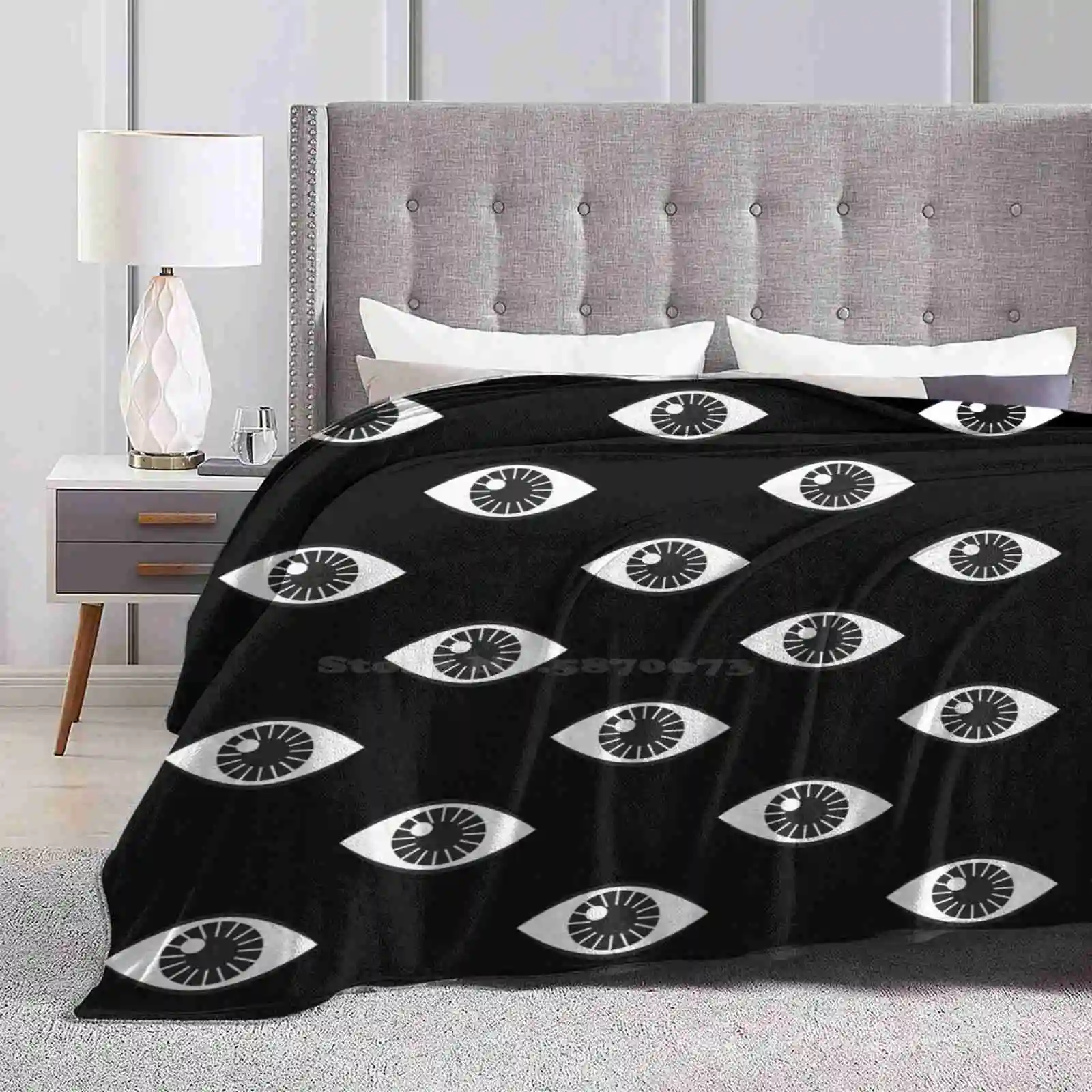 Eyes Wide Open-On Black Best Selling Room Household Flannel Blanket Eyes Pattern Seeing Wide Awake Watching Observe Window Soul