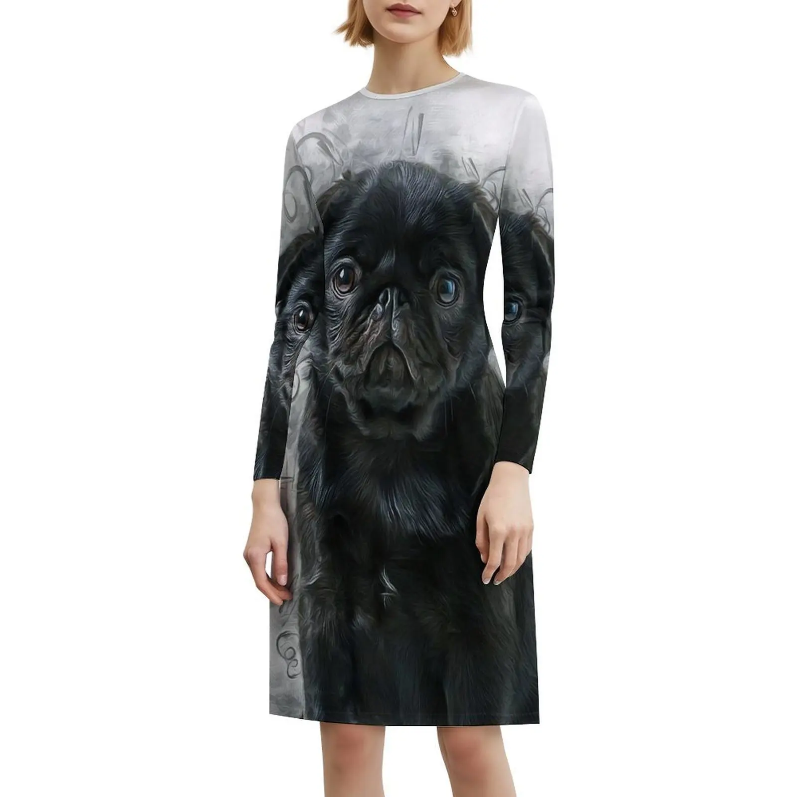 فستان بوهيمي عتيق من الصلصال الأسود بأكمام منتفخة أو خيارات بدون أكمام للنساء فستان كلب على شكل حيوان الصلصال جرو حيوان أليف لطيف مضحك للسهرات #6