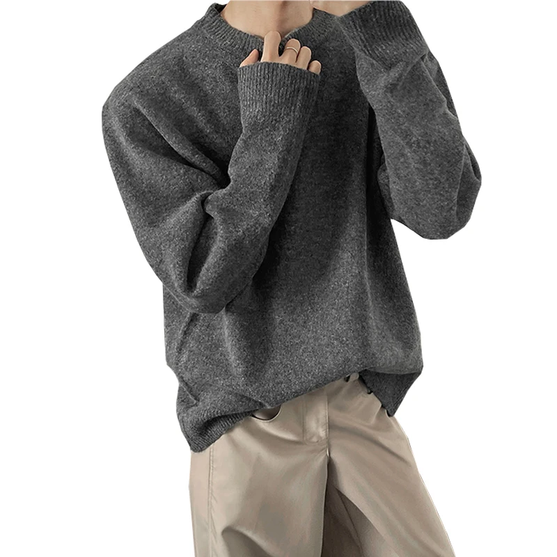 

2026 New Style Men's Crew Neck Sweater Loose Casual Knitted Pullover Pure Color Lazy Style Man Sweaters Clothing