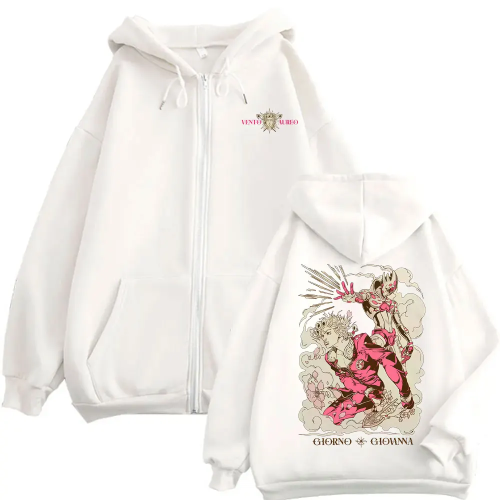 Anime JoJo's Bizarre Adventure Giorno Giovanna Grafik-Reißverschluss-Hoodie für Herren und Damen, lässige Vintage-Jacke mit übergroßem Reißverschluss – Detail 7