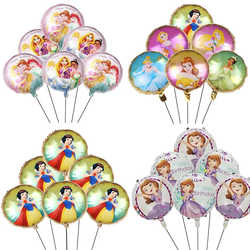 6pcs/Set Disney Princess Sofia Snow White Le Pei Jasmine Foil Balloons Girls Toys Birthday Decoration Baby Shower Party Supplies