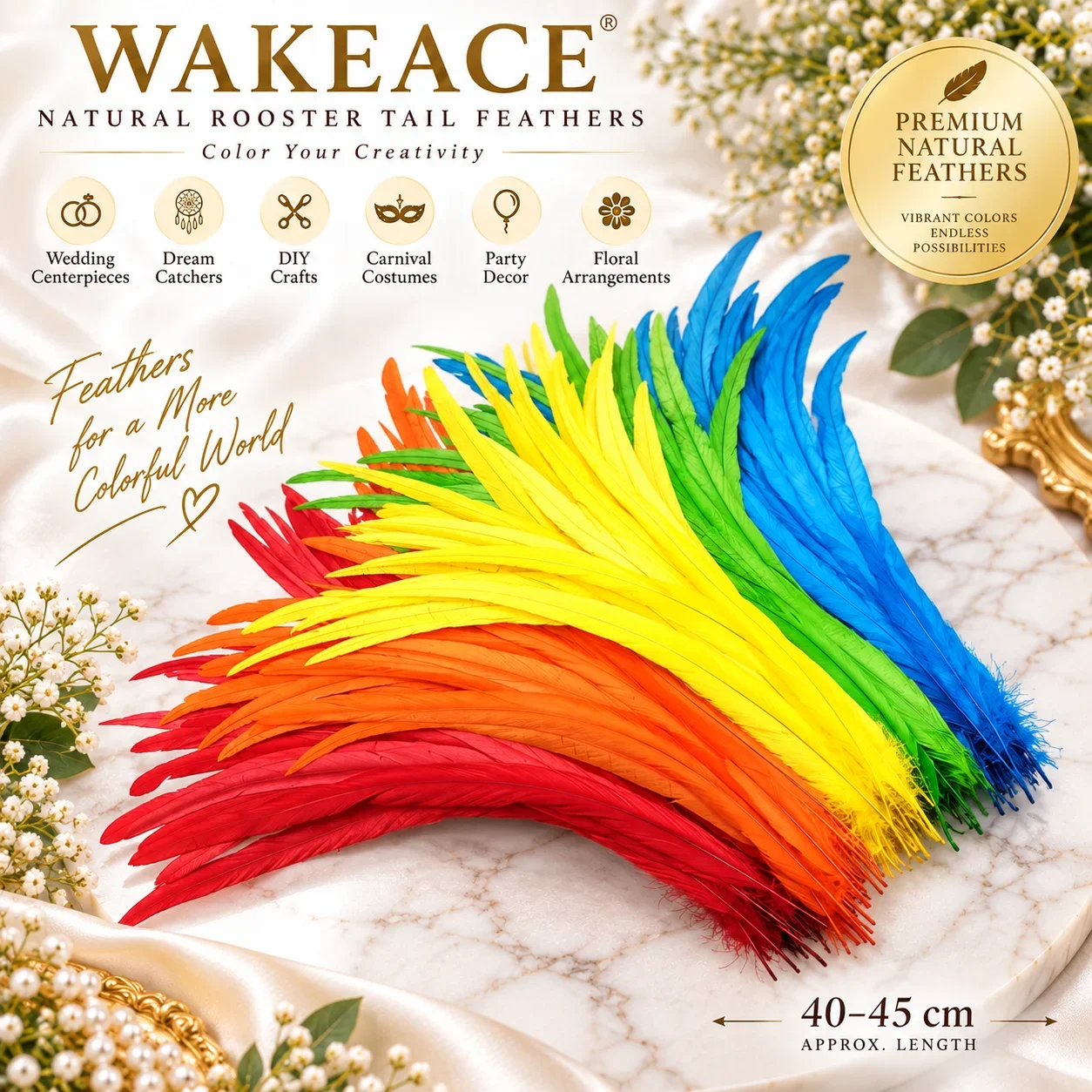 50PCS Colorful Chicken Tail Feathers 40-45cm Long Feathers Wedding Decoration Dream Carnival DIY Crafts Decoration