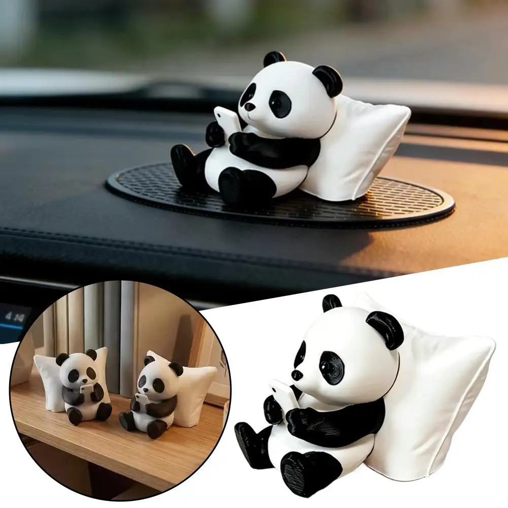 Car Panda Sculpture Ornament, Desktop Office Decoration Creative Animal Model, Collectible Figurines, Car Decor Ornament