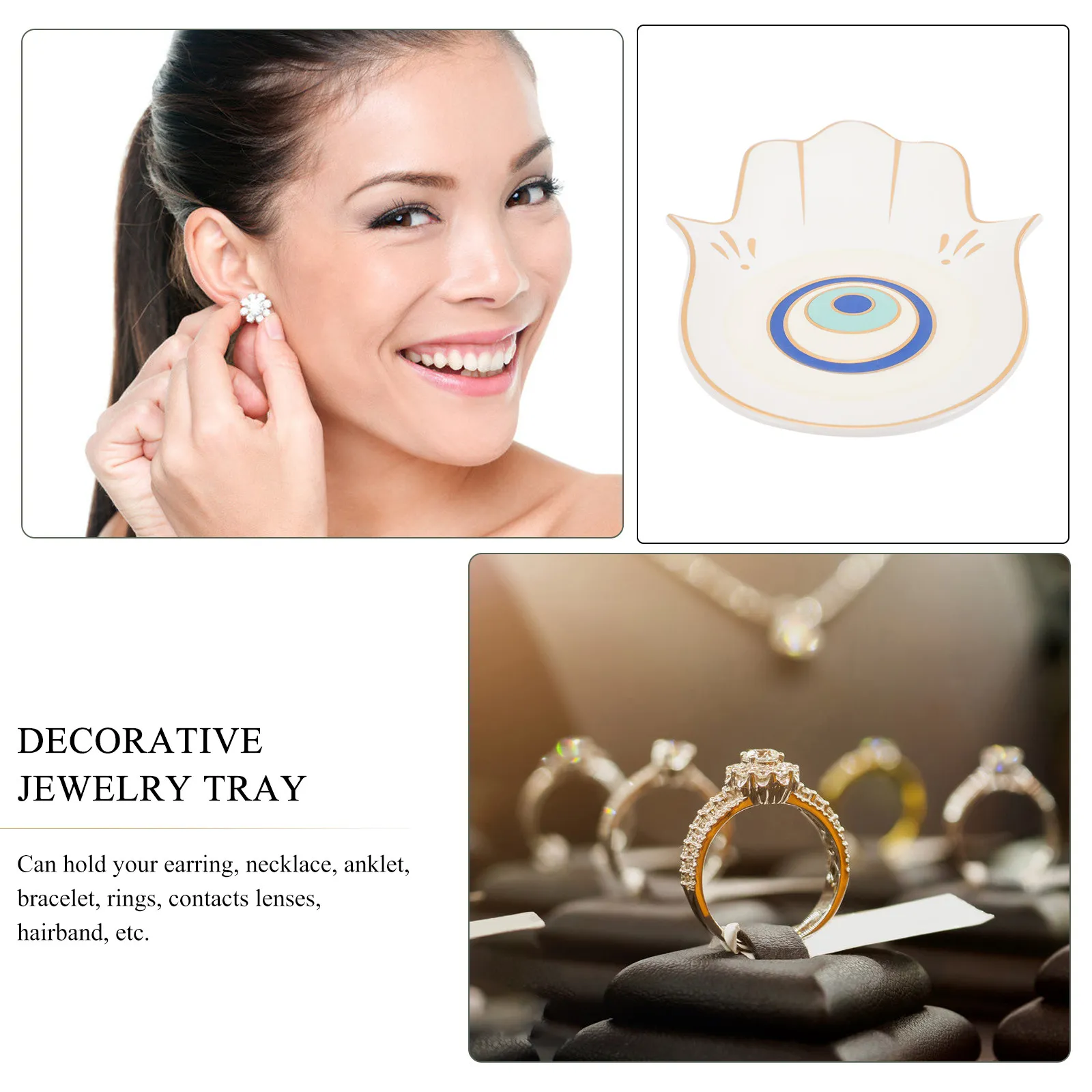Devil's Eye Printed Jewelry Tray Premium Ceramic Jewelry Storage Plate for Rings Necklaces Earrings Bracelets Anklets Contacts