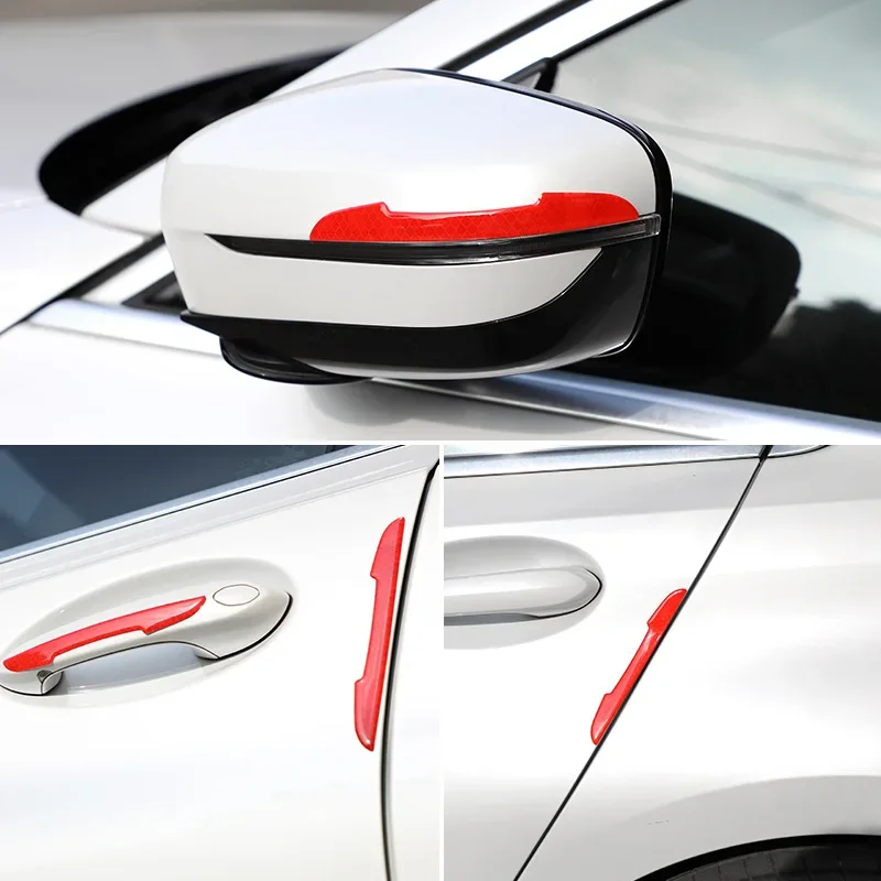 4PCS Car Door Bumper Strip Universal Rear View Mirror Door Handle Reflective Sticker Body Bumper Decoration Strip Accessories