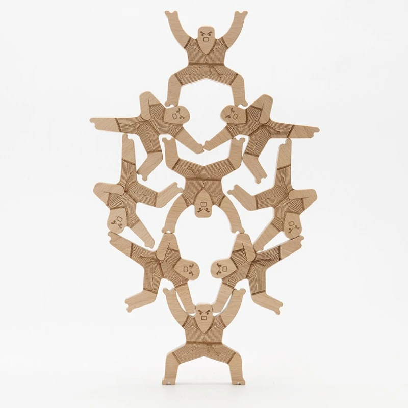 Wooden Kung Fu Tumble Tower Ornament Relaxing Stacking Decorative Wood Art for Desk,Office & Indoor Decor Boy kids Gift