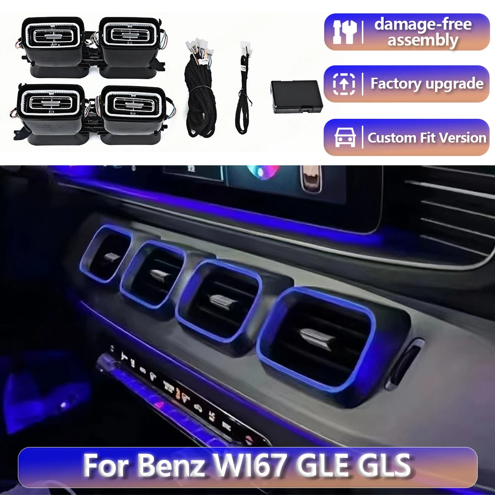 RGB color streamer For Benz W167 2020+ GLE GLS GLE53 GLS63 2019+ 64Colour LED Air Vents Turbine Nozzle steering wheel control