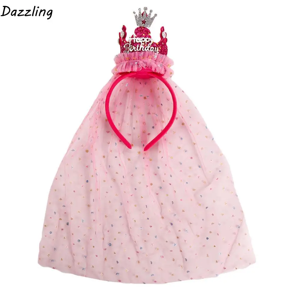 

Mesh For Kids Happy Birthday Hair Decor Crown Headwear Korean Style Headband Hair Accessories Girls Hair Hoop Birthday Hairband